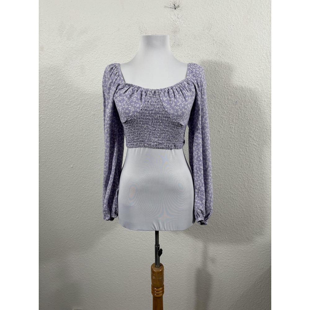 Rewind Shirt Womens Small Purple Floral Smocked Milkmaid Crop Top‎ Y2K Style